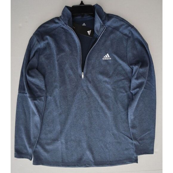 adidas ADK4427S21 Men's Sz L Heather Blue 1/4 Zip Long Sleeve Knit Pullover Top - Picture 9 of 9